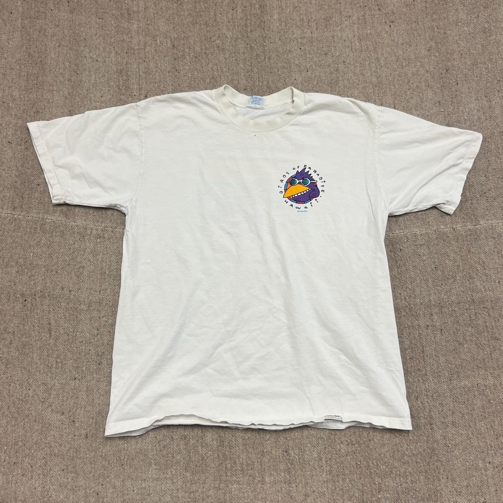 Vintage‎ Birds Of Paradise Shirt Mens XL White 1980s Crazy Shirts Hawaii